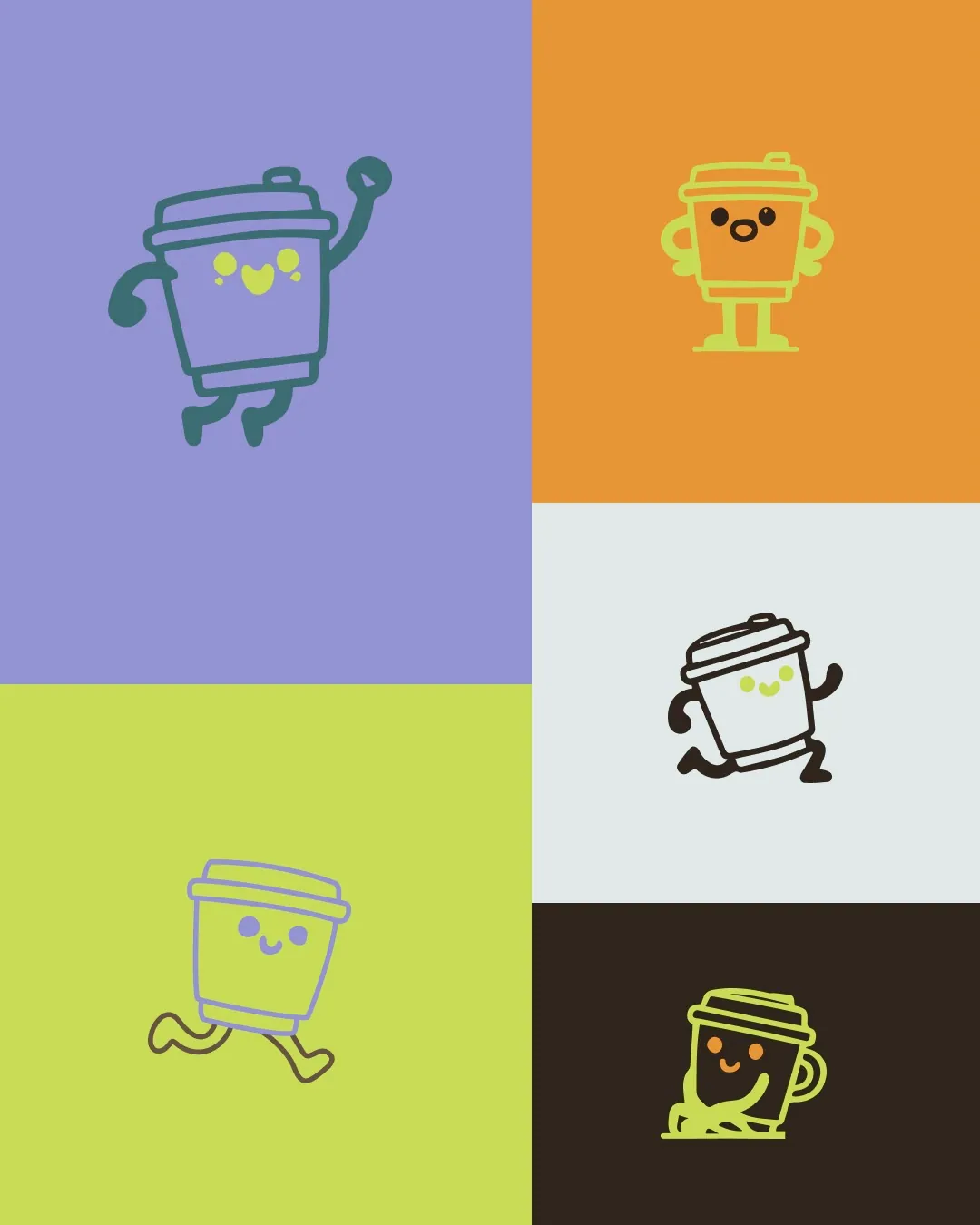 Character illustrations used with color blocks